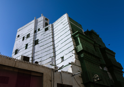 Old house with wooden mashrabiya in al-Balad quarter, Mecca province, Jeddah, Saudi Arabia