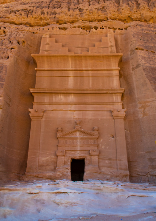 Nabataean tomb in al-Hijr archaeological site in Madain Saleh, Al Madinah Province, Alula, Saudi Arabia