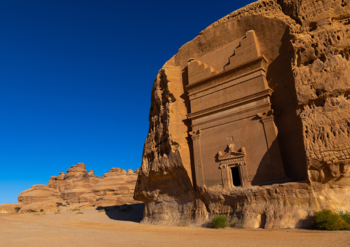 Nabataean tomb in al-Hijr archaeological site in Madain Saleh, Al Madinah Province, Alula, Saudi Arabia