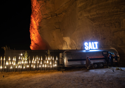 Elephant rock in Madain Saleh archaeologic site during winter at Tantora festival, Al Madinah Province, Alula, Saudi Arabia
