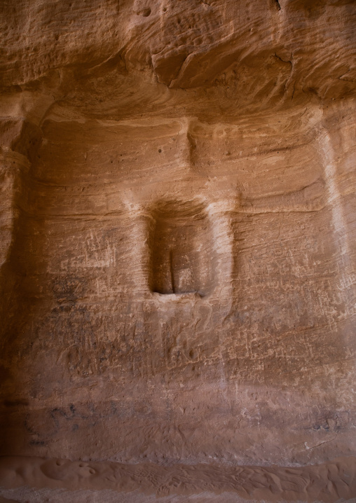 Niche of a nabataean tomb in Madain Saleh archaeologic site, Al Madinah Province, Alula, Saudi Arabia