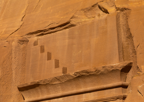 Steps of a nabataean tomb in al-Hijr archaeological site in Madain Saleh, Al Madinah Province, Alula, Saudi Arabia