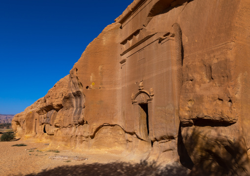 Nabataean tomb in al-Hijr archaeological site in Madain Saleh, Al Madinah Province, Alula, Saudi Arabia