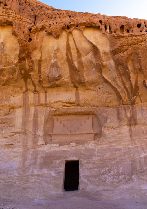 Nabataean tomb in al-Hijr archaeological site in Madain Saleh, Al Madinah Province, Alula, Saudi Arabia