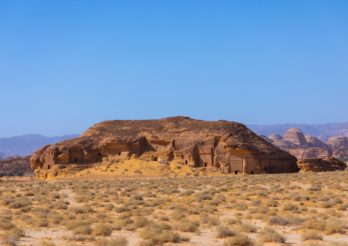 Nabataean tombs in al-Hijr archaeological site in Madain Saleh, Al Madinah Province, Alula, Saudi Arabia