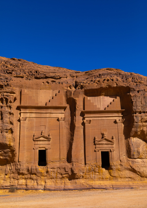 Nabataean tombs in al-Hijr archaeological site in Madain Saleh, Al Madinah Province, Alula, Saudi Arabia