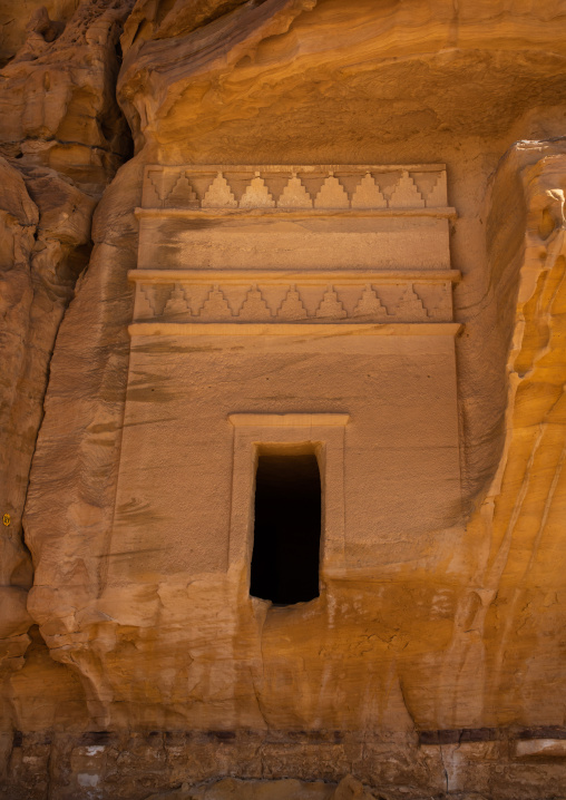 Nabataean tomb in al-Hijr archaeological site in Madain Saleh, Al Madinah Province, Alula, Saudi Arabia