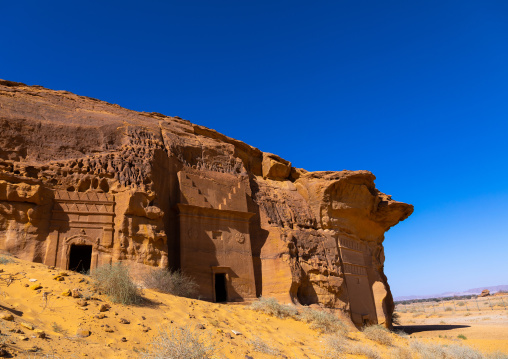 Nabataean tomb in al-Hijr archaeological site in Madain Saleh, Al Madinah Province, Alula, Saudi Arabia