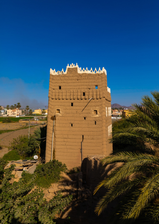 Traditional old mud house in the middle of plam trees, Najran Province, Najran, Saudi Arabia