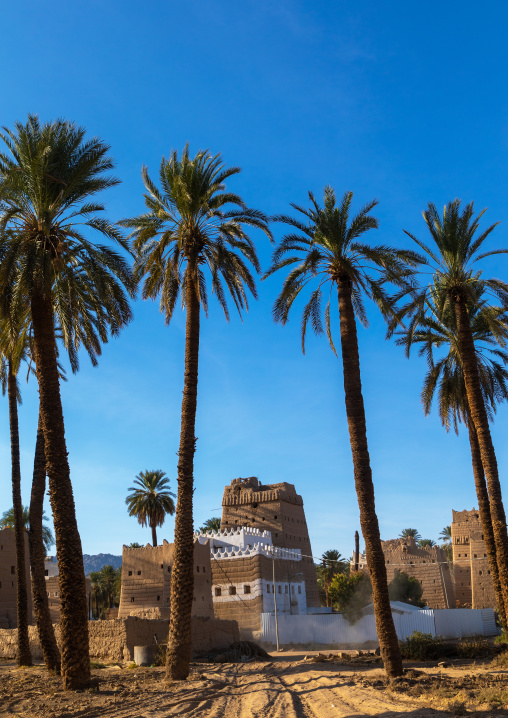 Traditional old mud house in the middle of plam trees, Najran Province, Najran, Saudi Arabia