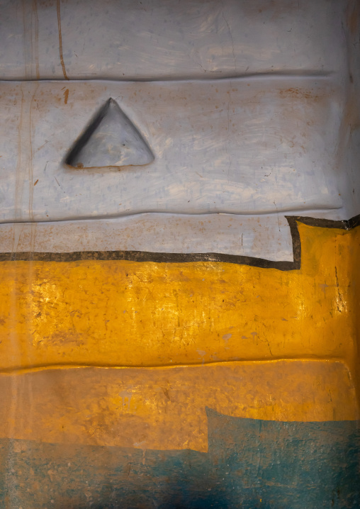 Colorful painted stairs in a traditional mud house, Asir province, Dahran Aljanub, Saudi Arabia