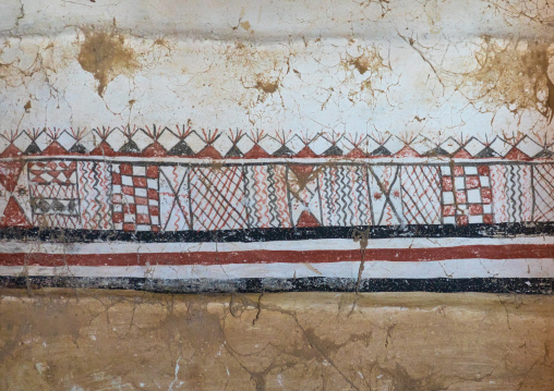 Al-qatt al-asiri traditionally female interior decoration in an abandonned house, Asir province, Dahran Aljanub, Saudi Arabia