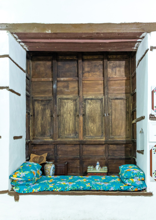 Wooden mashrabiya inside Abdullah Matbouli house in al-Balad quarter, Mecca province, Jeddah, Saudi Arabia