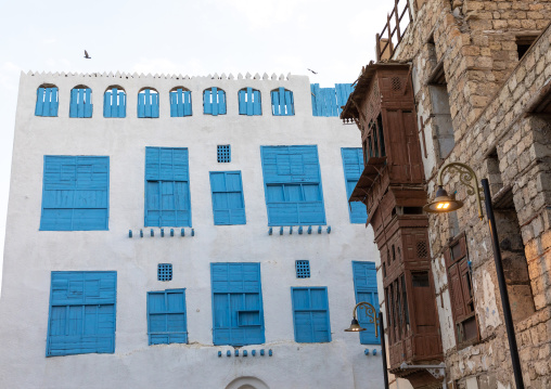 Old house with wooden mashrabiya in al-Balad quarter, Mecca province, Jeddah, Saudi Arabia