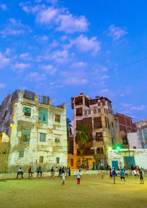 Old houses with wooden mashrabiyas in al-Balad quarter, Mecca province, Jeddah, Saudi Arabia