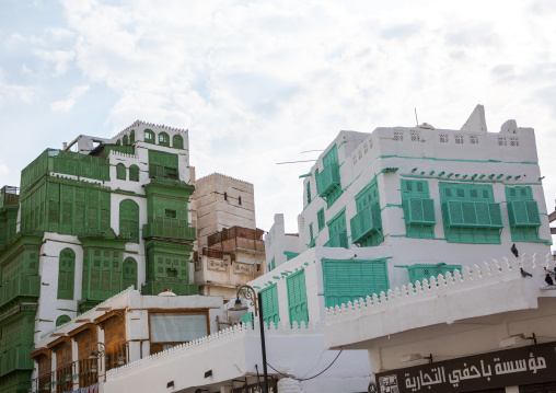 Old house with wooden mashrabiya in al-Balad quarter, Mecca province, Jeddah, Saudi Arabia