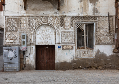 House with carved plasterwork in al-Balad area, Mecca province, Jeddah, Saudi Arabia