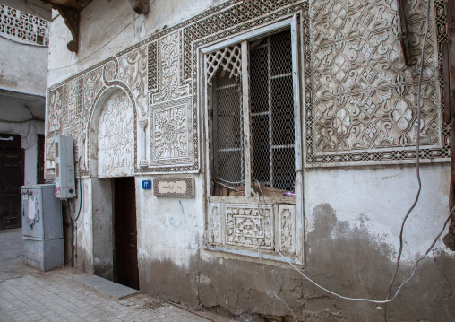 House with carved plasterwork in al-Balad area, Mecca province, Jeddah, Saudi Arabia