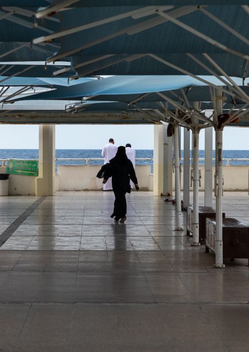 Saudi people inside the floating mosque or masjid bibi fatima, Mecca province, Jeddah, Saudi Arabia