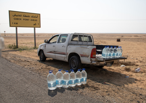 Holy zamzam water for sale on the road to mecca, Mecca province, Jeddah, Saudi Arabia