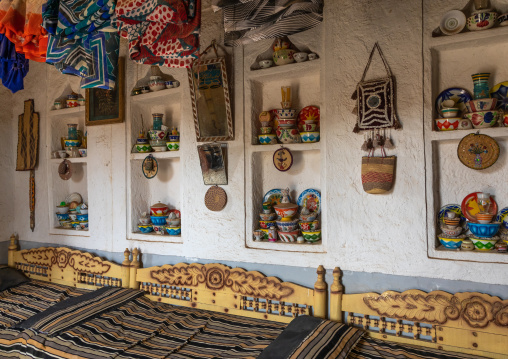Decorated majlis in an old farasani house, Red Sea, Farasan, Saudi Arabia