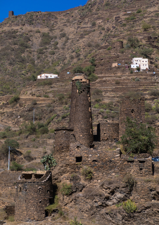 Traditional stone watchtowers in the mountain, Jizan Province, Addayer, Saudi Arabia
