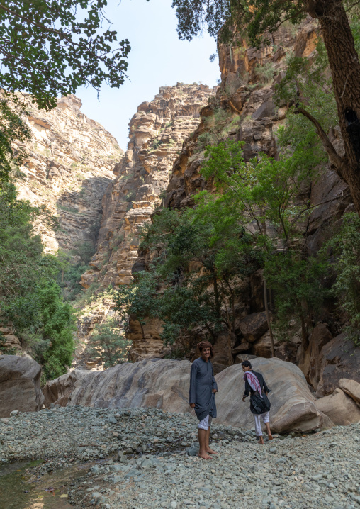 Saudi young men in wadi lajab, Jizan Province, Jebel Qahar, Saudi Arabia