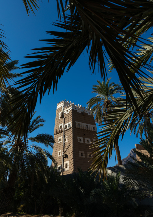 Traditional old mud house in an oasis, Najran Province, Najran, Saudi Arabia