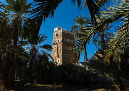 Traditional old mud house in an oasis, Najran Province, Najran, Saudi Arabia