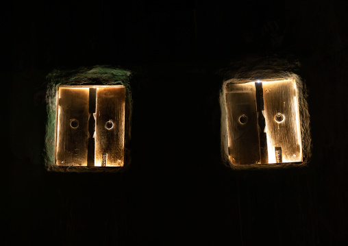 Wooden windows in an old house, Najran Province, Najran, Saudi Arabia