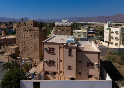 Old village of traditional mud houses in the middle of modern ones, Najran Province, Najran, Saudi Arabia