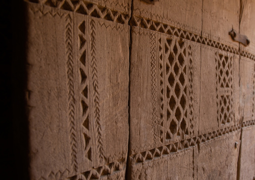 Detail of an old wooden door in Allajam village, Najran Province, Najran, Saudi Arabia