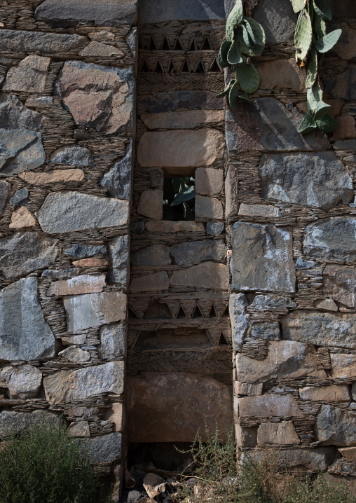Detail of a stone house in al-Basta disctrict, Asir province, Abha, Saudi Arabia