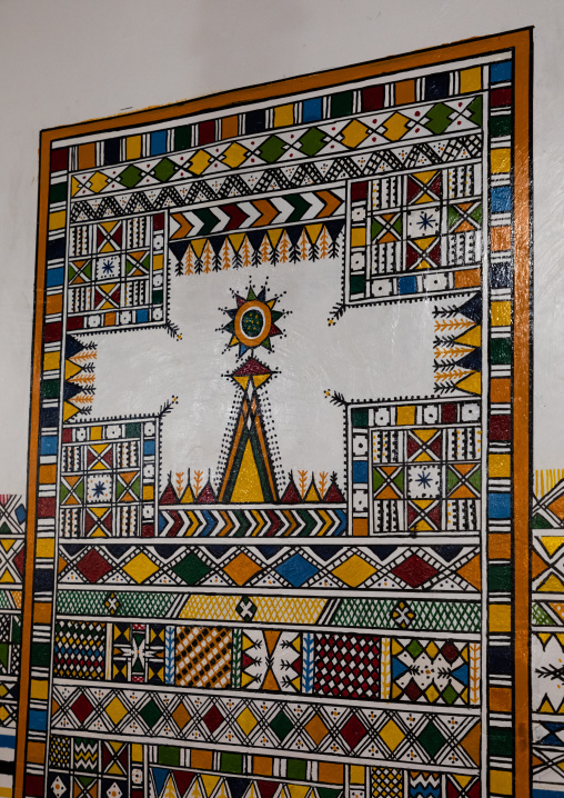 Al-qatt al-asiri traditionally female interior wall decoration in a house, Asir province, Rijal Alma, Saudi Arabia