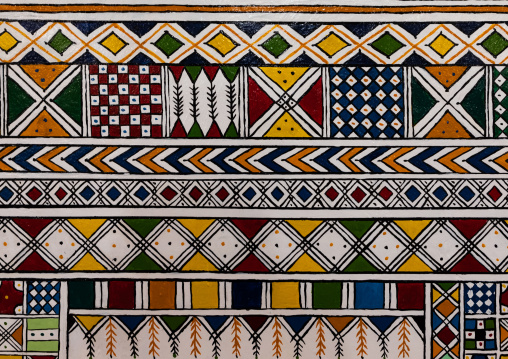 Al-qatt al-asiri traditionally female interior wall decoration in a house, Asir province, Rijal Alma, Saudi Arabia