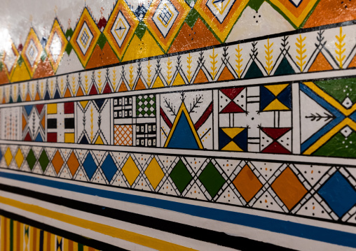 Al-qatt al-asiri traditionally female interior wall decoration in a house, Asir province, Rijal Alma, Saudi Arabia