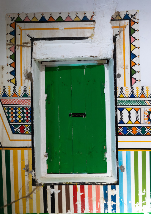 Al-qatt al-asiri traditionally female interior window decoration in a house, Asir province, Rijal Alma, Saudi Arabia