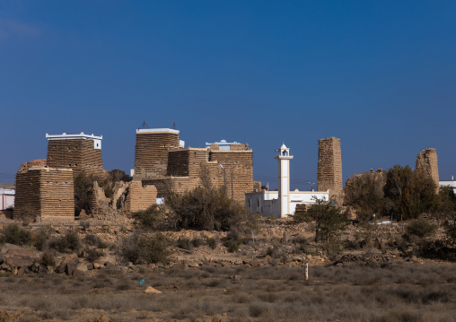 Stone and mud houses with slates in al Khalaf village, Asir province, Sarat Abidah, Saudi Arabia