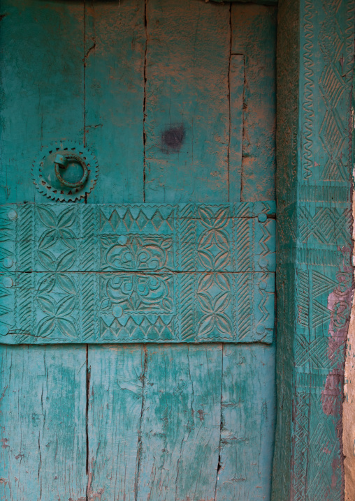 Old green wooden door, Asir province, Al Olyyan, Saudi Arabia