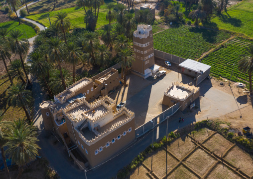 Aerial view of a traditional old mud house, Najran Province, Najran, Saudi Arabia