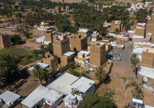 Aerial view of an old village with traditional mud houses, Najran Province, Najran, Saudi Arabia