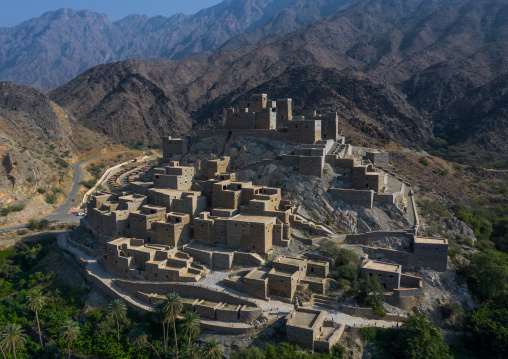 Dhee Ayn marble village aerial view, Al-Bahah region, Al Mukhwah, Saudi Arabia