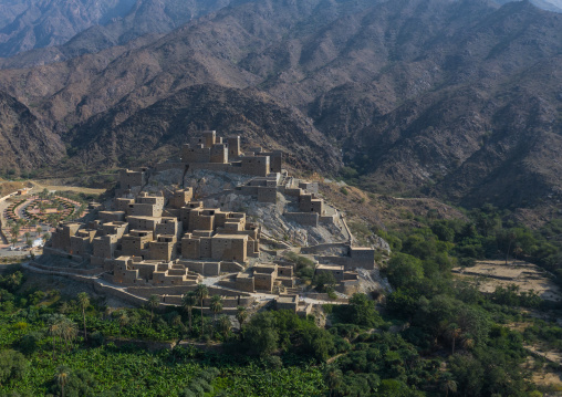 Dhee Ayn marble village aerial view, Al-Bahah region, Al Mukhwah, Saudi Arabia