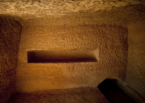 Inside a nabataean tomb in al-Hijr archaeological site in Madain Saleh, Al Madinah Province, Alula, Saudi Arabia