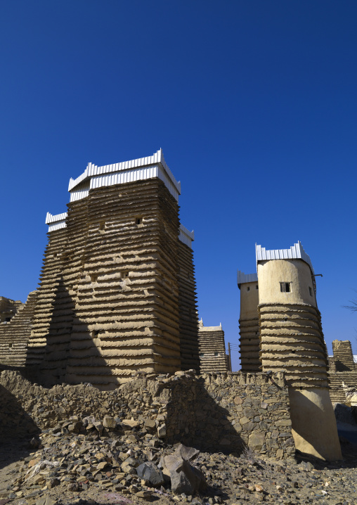 Traditional clay and silt homes in a village, Asir province, Sarat Abidah, Saudi Arabia