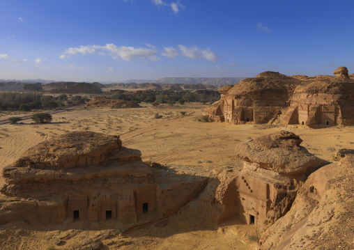 Nabataean tomb in al-Hijr archaeological site in Madain Saleh, Al Madinah Province, Alula, Saudi Arabia