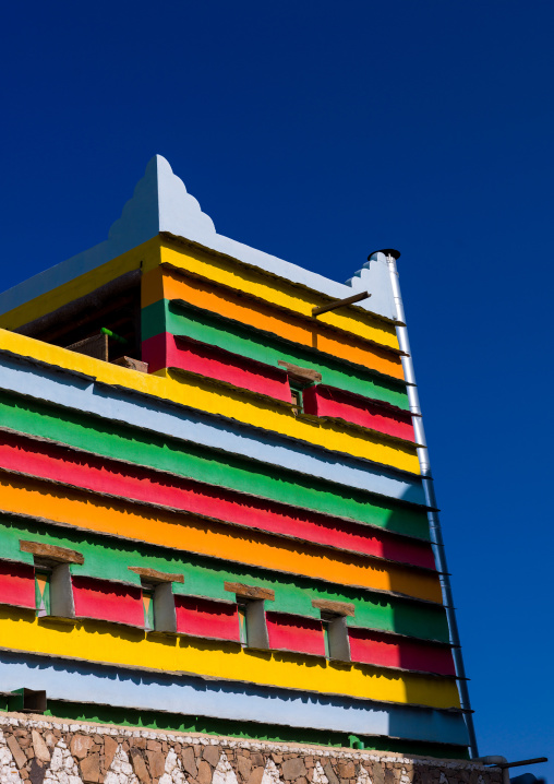 Bin hamsan house with its bright colours, Asir province, Khamis Mushayt, Saudi Arabia