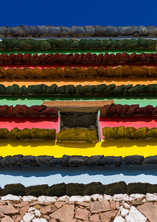 Bin hamsan house with its bright colours, Asir province, Khamis Mushayt, Saudi Arabia