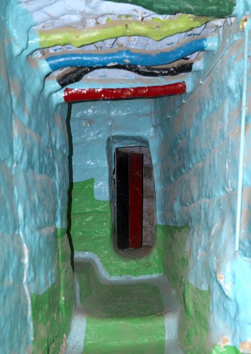 Al-qatt al-asiri traditionally female interior window decoration in an abandonned house, Asir province, Ahad Rufaidah, Saudi Arabia