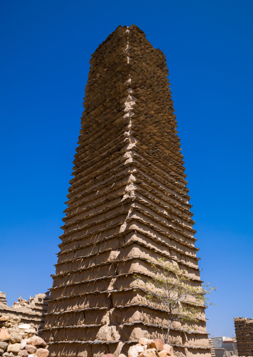 Traditional clay and silt watchtower used as a granary, Asir Province, Ahad Rafidah, Saudi Arabia